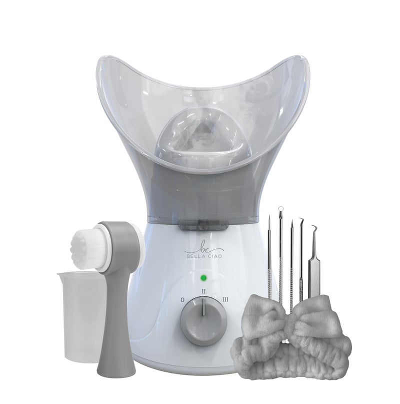 Bella Ciao Gentle Face Steamer for Facial Deep Cleaning, 11-PC | Facial Steamer for Proactive Acne Treatment Unclogs Pores & Treats Allergies | Facial Skin Care Products Includes Needles & Tweezers - Image 1